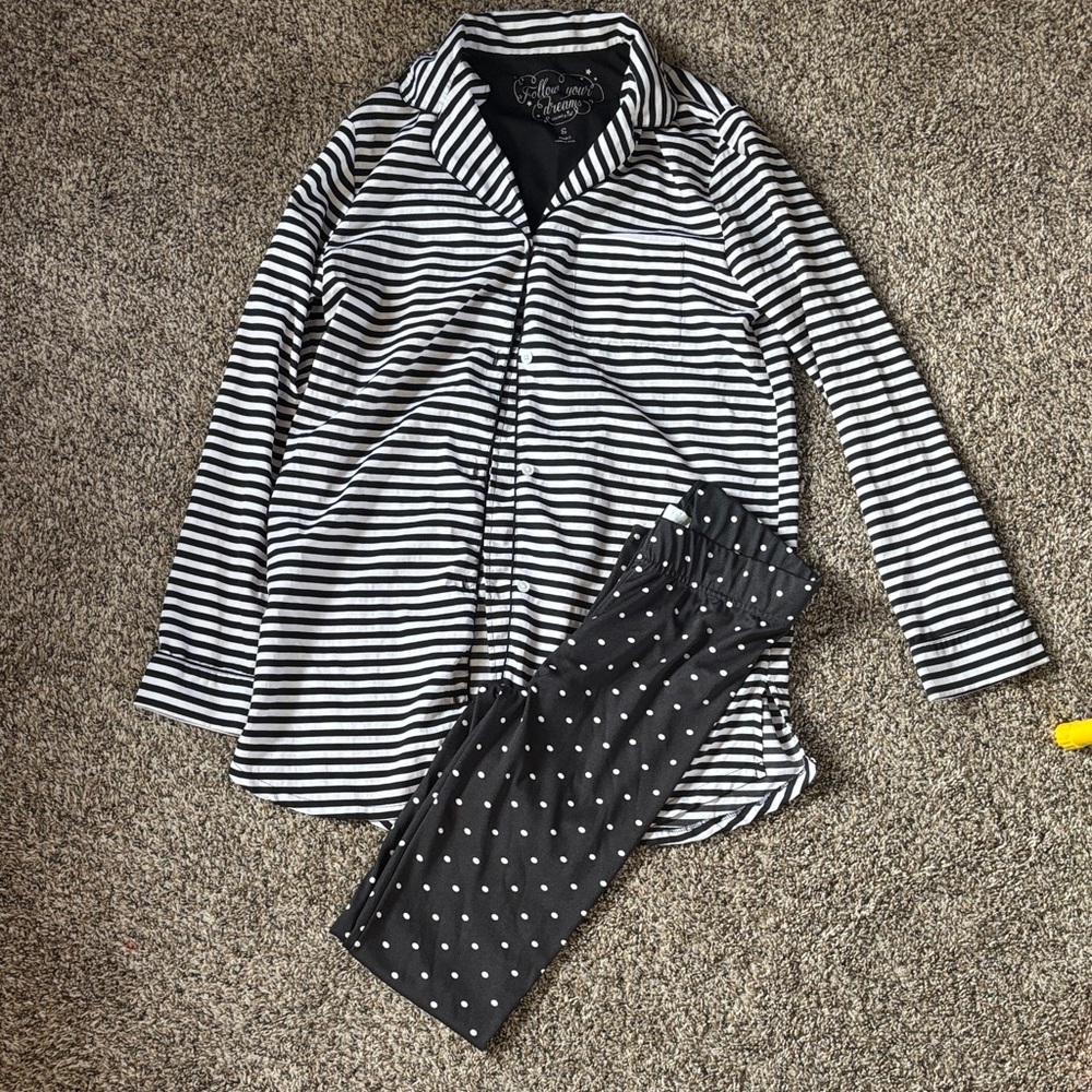 Mud Pie Black and White Striped Pajama Set